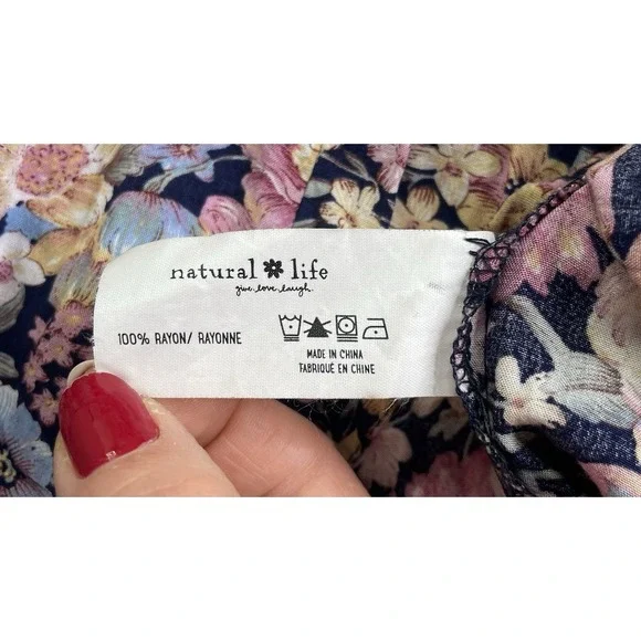 Natural Life Maxi Dress Women's Large Cottagecore Floral Short Sleeve Round Neck - Picture 5 of 7